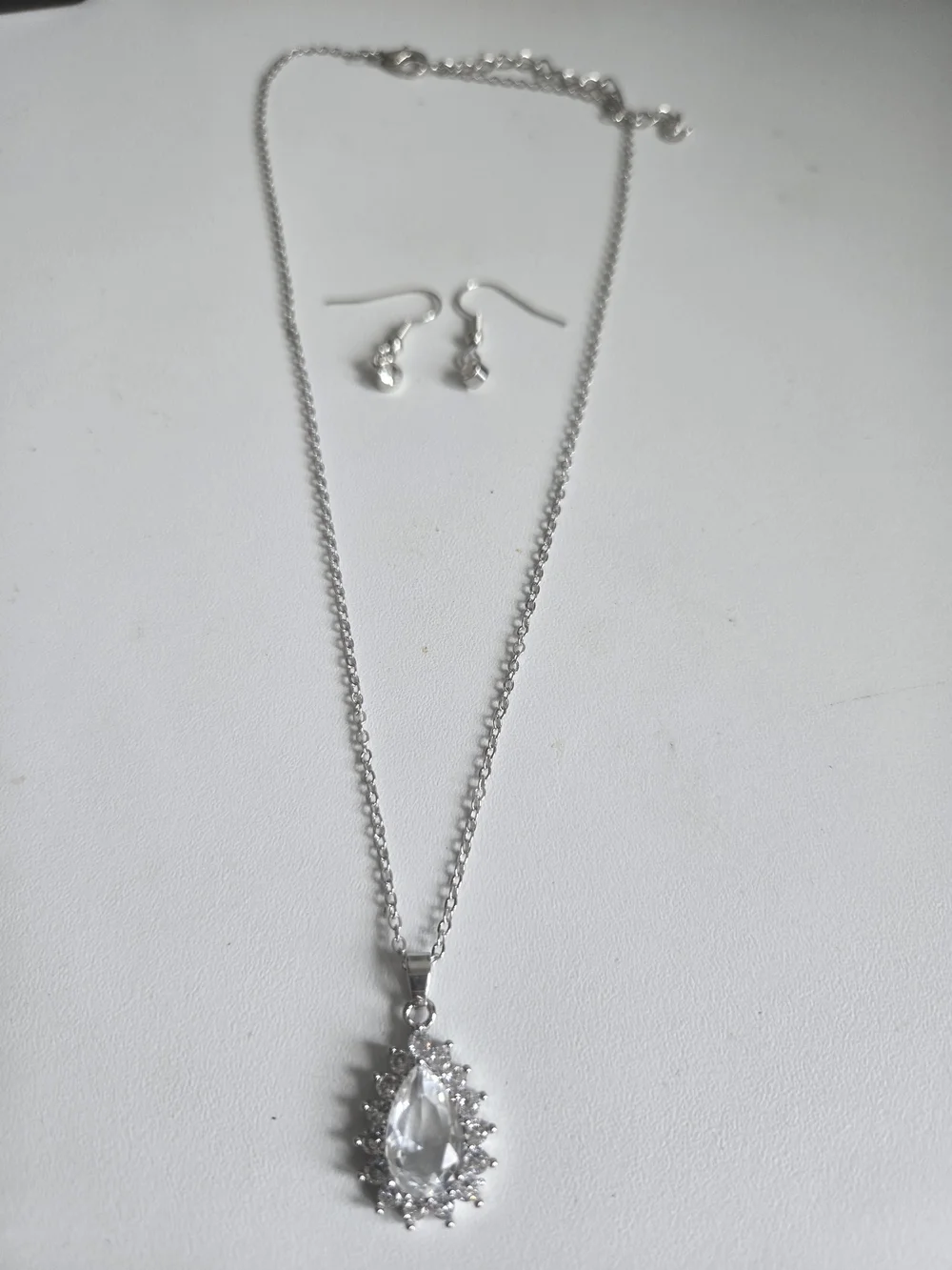paparazzi Silver Teardrop Crystal Pendant Necklace with Matching Hooks